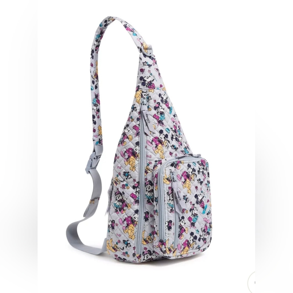 Vera Bradley White Quilted Sling Backpack with Multicolor Character Print - Picture 2 of 9